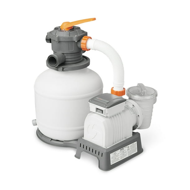 vacuuming above ground pool with sand filter