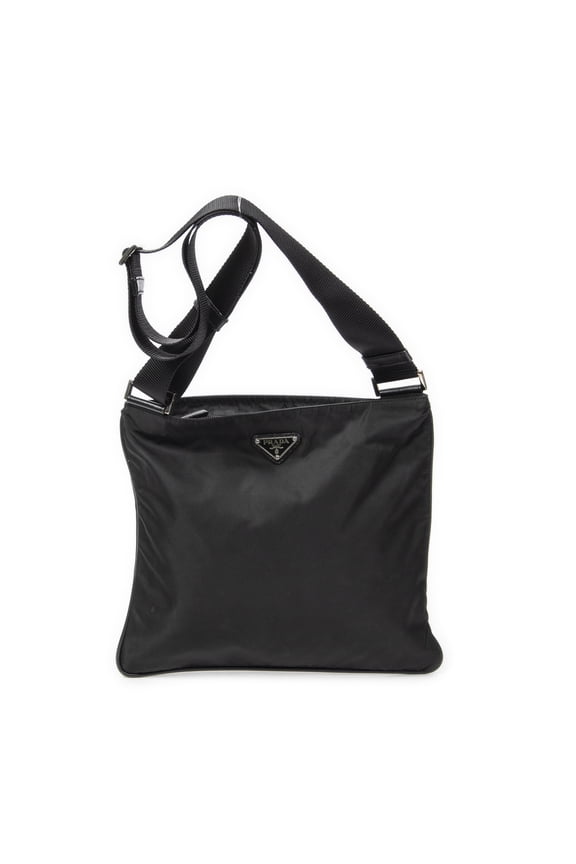 Pre-Owned Prada Black Square Flat Crossbody Shoulder Bag Nylon Canvas