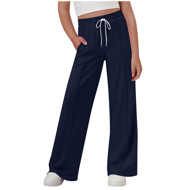 Girls Sweatpants Athletic Wide Leg Drawstring Joggers Pants Boys Kids Open Bottom Pants