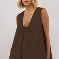 thumbnail image 4 of SMihono Women's Sleeveless Maxi Dress Scoop Neck Ruched Long Dress with Side Pockets Wide Shoulder Elegant Blouse Dresses Brown XL, 4 of 8