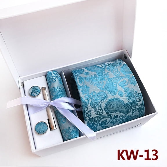 Men's Wide Necktie Floral Paisley Pocket Square Tie Clip Cufflinks Set With Box