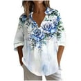 thumbnail image 2 of Royisotas Gauze Women's Tops Long Sleeve Casual Fall Soft Womens Button Down Blouses Plus Size Collared Floral Graphic Blue Button up Shirts, 2 of 5