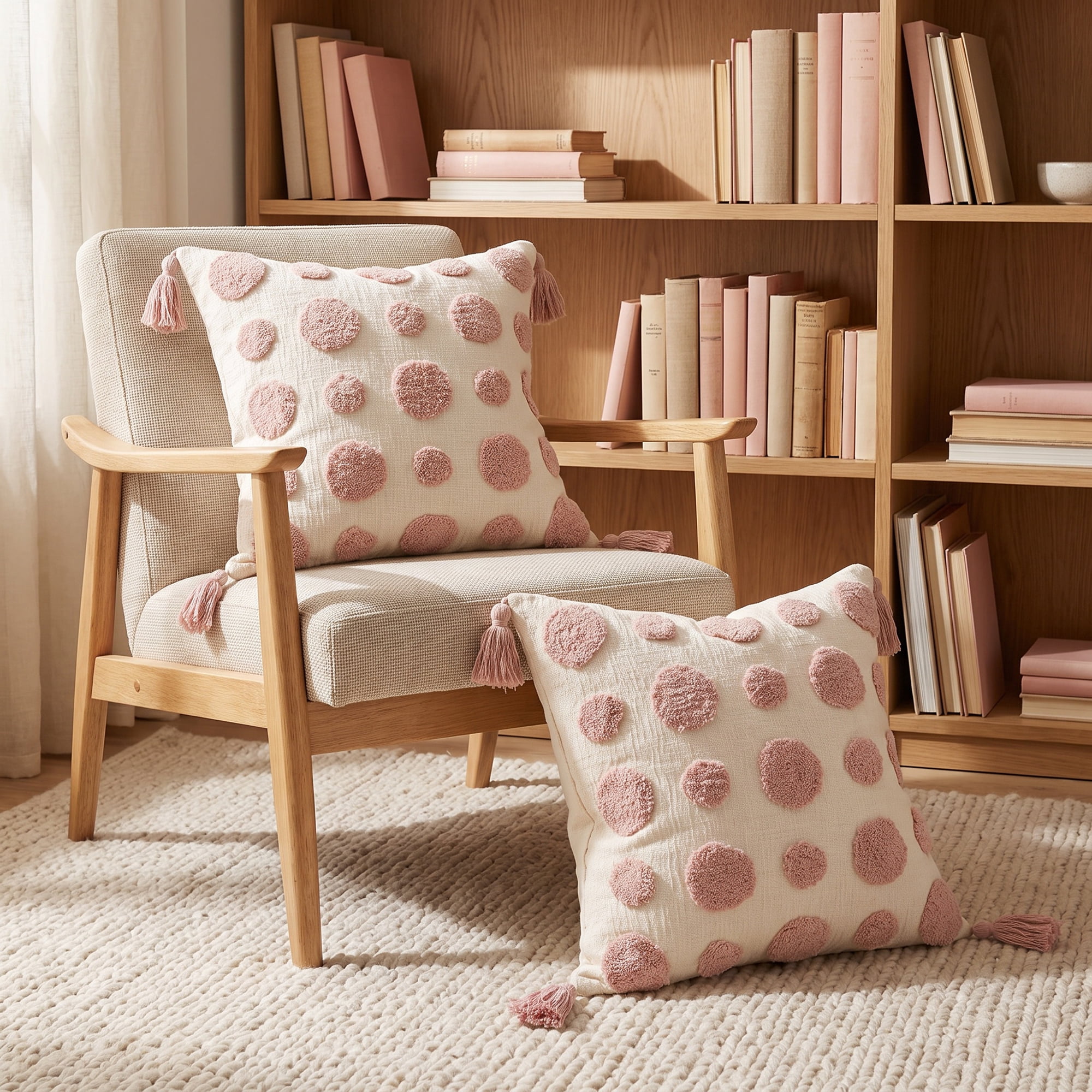 Unique Bargains Tufted Throw Pillow Cover Cushion Case for Home Pink Dot 18"x18"