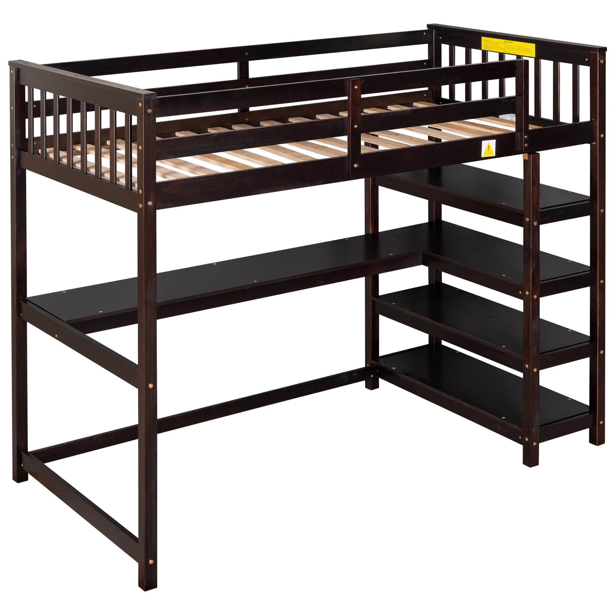 Euroco Wood Twin Loft Bed with Desk for Kids, Espresso
