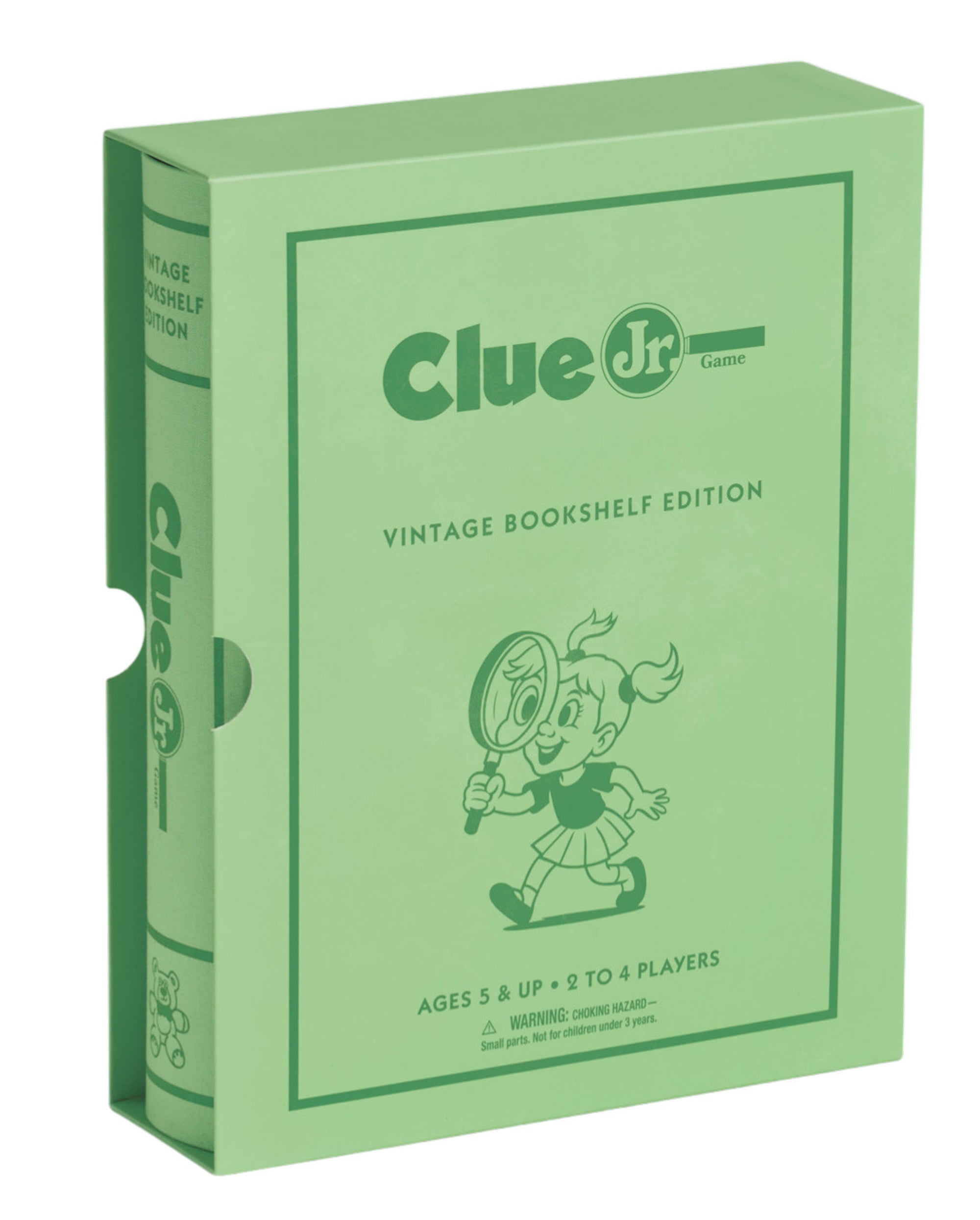 WS Game Company Clue Jr. Vintage Bookshelf Edition – The Case of the Hidden Toys – Fabric Wrapped Book Storage Mystery Board Game for Kids Ages 5 and Up
