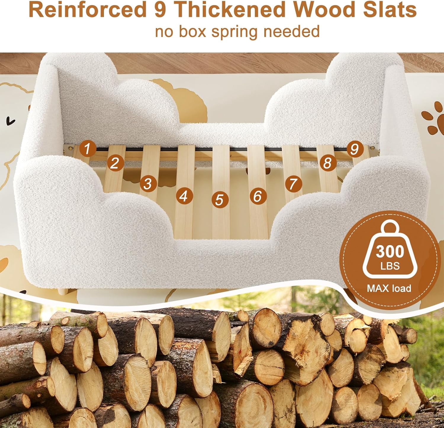 SLSY Toddler Bed,Warm White Child Bed for Kids with Extra Safty Broad,Certified Fabric Toddler Floor Bed,Standard Crib Size(Mattress Not Included)