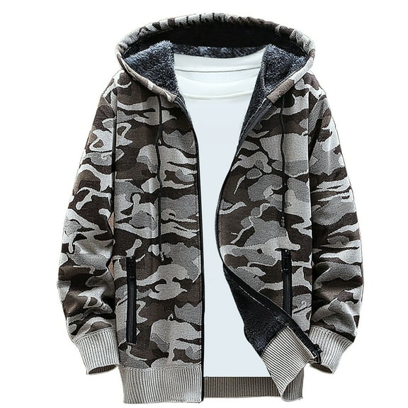 BVnarty Men's Fleece Lined Camo Hoodie Winter Warm Full Zip Long Sleeve Outdoor Jacket Camouflage Sweatshirt Thick Beige XXXL