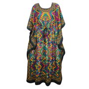 Mogul Womens Maxi Caftan Dress Modern Print Kimono Sleeve Nightwear Holiday Dress 4XL