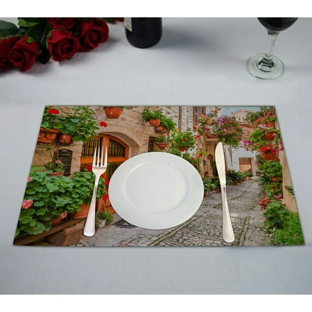 GCKG European Cityscape Placemat, Beautiful Italian Street in Small Provincial Town Placemat 12x18 Inch,Set of