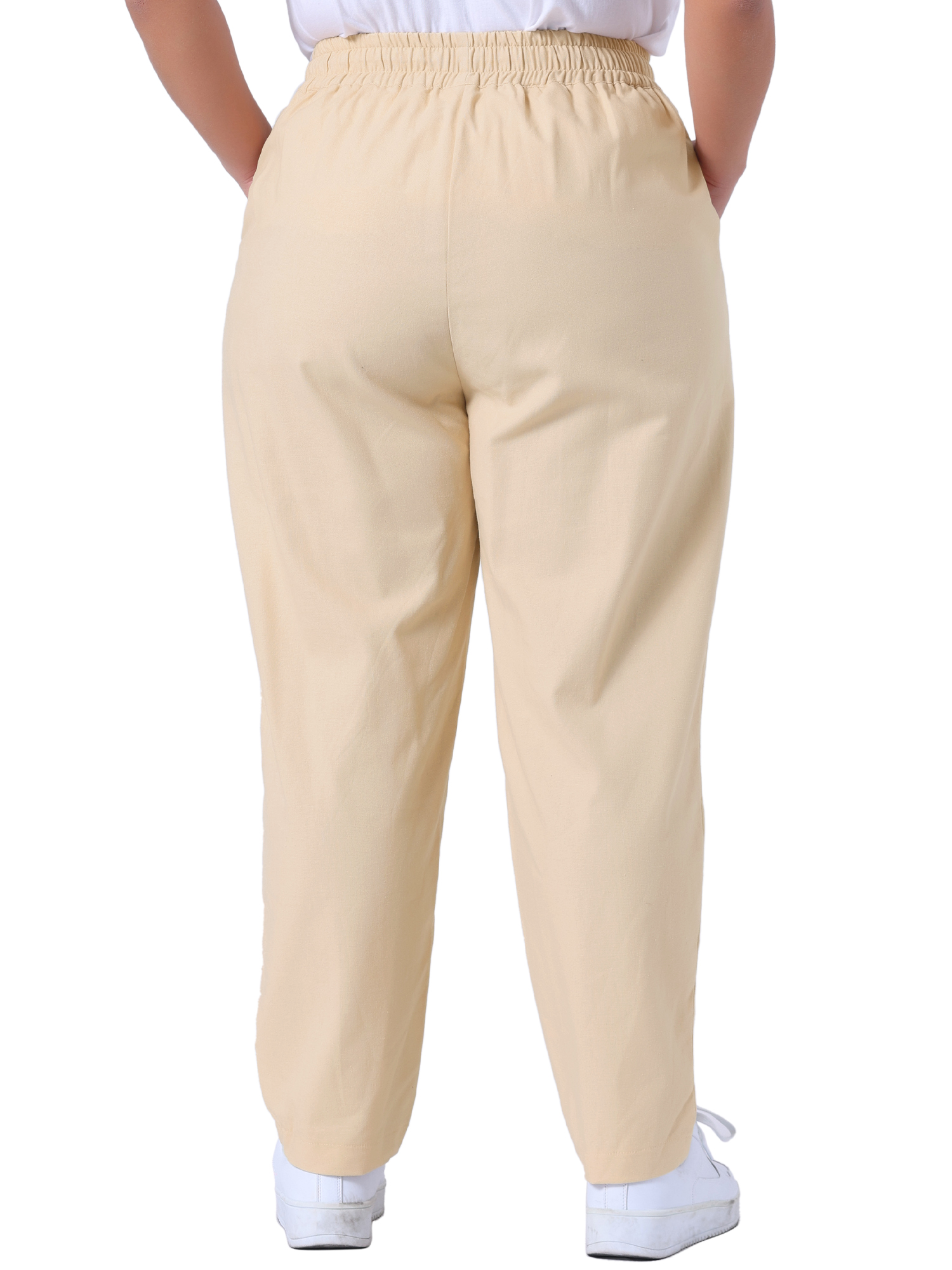 DARING DIVA Women's Plus Straight Leg Elastic Loose Pockets Trousers Light Khaki 4X