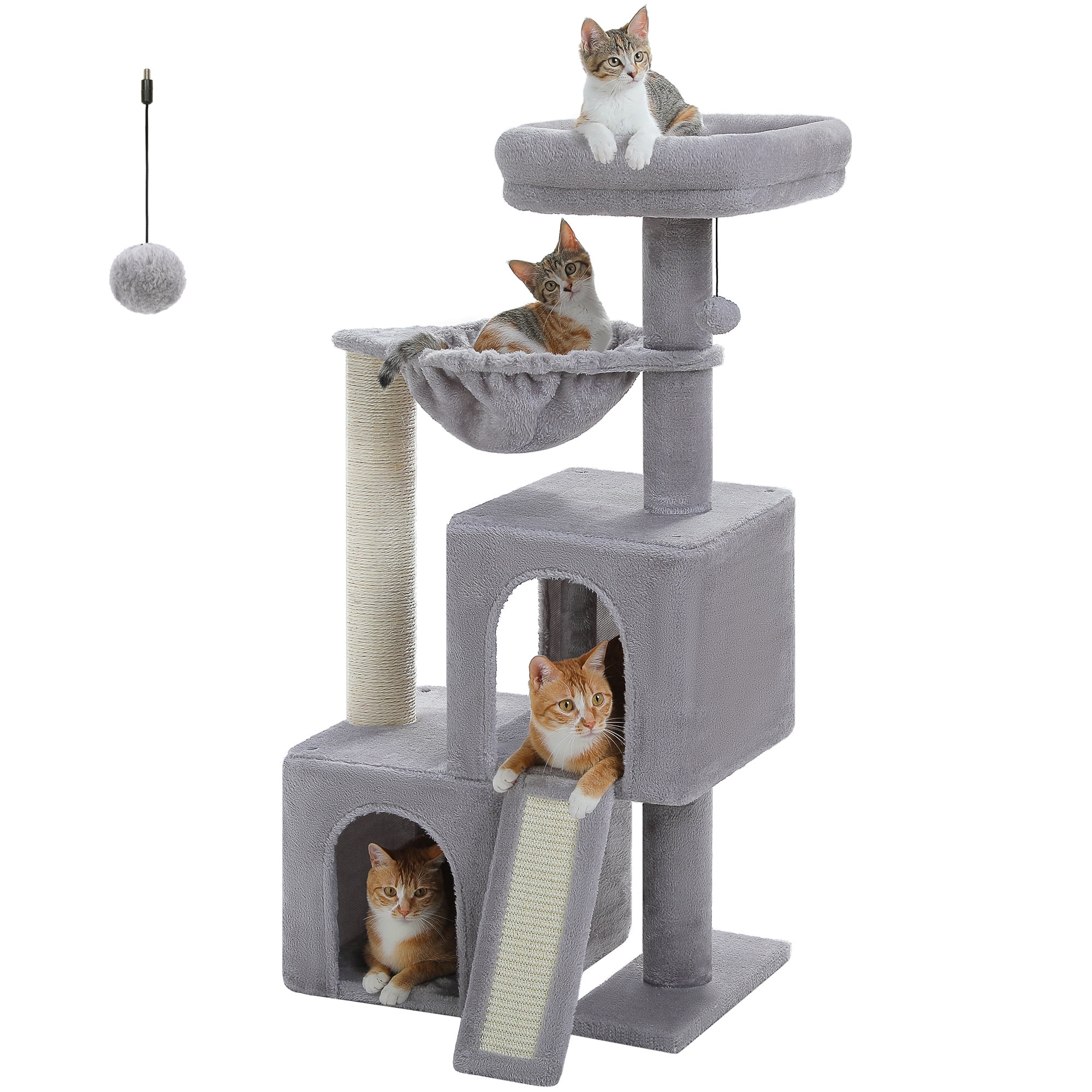 PAWZ Road 41" Cat Tree Condo with Hamock, Cat Scratcing Post Tower Ramp for Indoor Cats, Gray