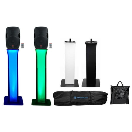 (2) Rockville BPA12 12" Powered 600w DJ Speakers w Bluetooth+Totem Style Stands