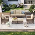 thumbnail image 2 of UDPATIO 5-Piece Outdoor Patio Furniture Set, Outdoor Conversation Set，Wicker Rattan Sofa Set with Ottoman, Garden Conversation Seating Set for Backyard,Brown Wicker Furniture with Khaki Cushions, 2 of 8