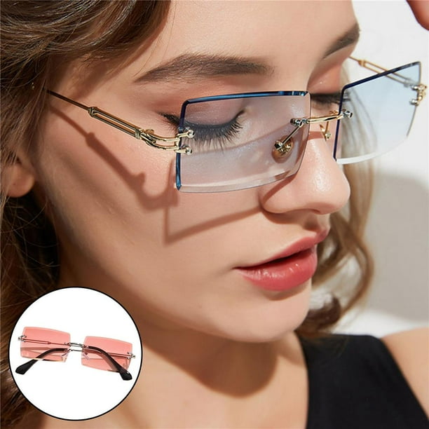 Gafas de sol rectangulares sin montura retro para mujer Lentes