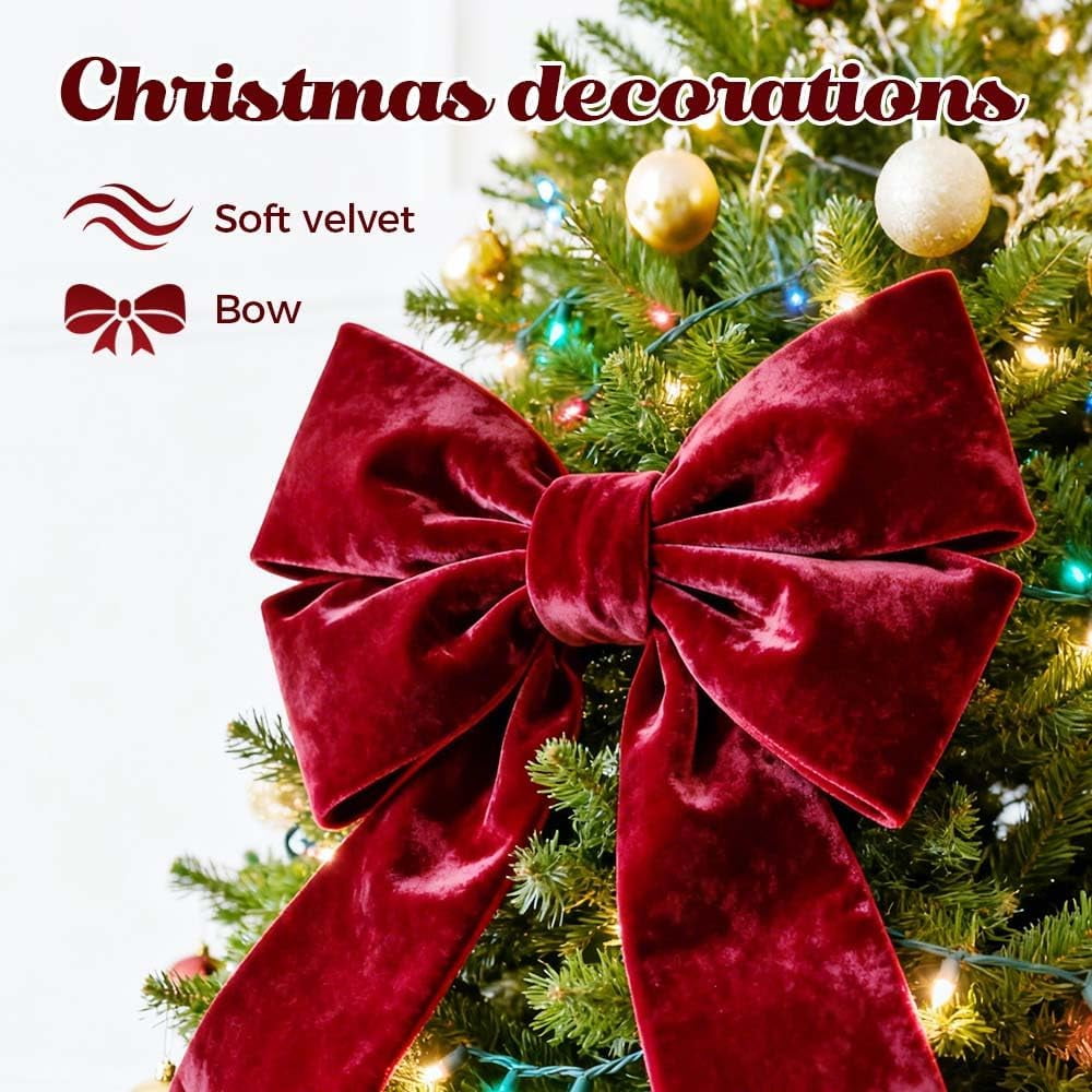 Guvpev 6FT Large Velvet Christmas Bows - Giant Black Xmas Bows for Christmas Tree Topper, Wreaths, Mantel, Front Door, Porch & Wedding Decorations, Indoor & Outdoor Holiday Christmas Decorations