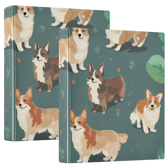 Cute Dogs 3 Ring Binders 1.5 inch Hardcover File Folders with Interior Pockets A4 Size Organizer for School Office Hospital Set of 2