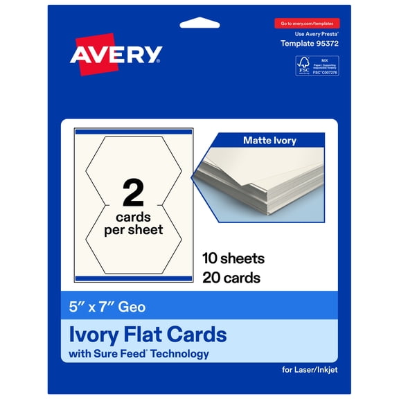 Avery Geo Flat Cards, 5" x 7", Matte Ivory, 20 Total
