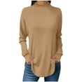thumbnail image 3 of Women's Spring High Neck Solid Color T-Shirt Top with Thumbholes Long Sleeve Fashion Casual Loose Fit Breathable Lightweight Daily Wear | CSEONE,Khaki L, 3 of 9