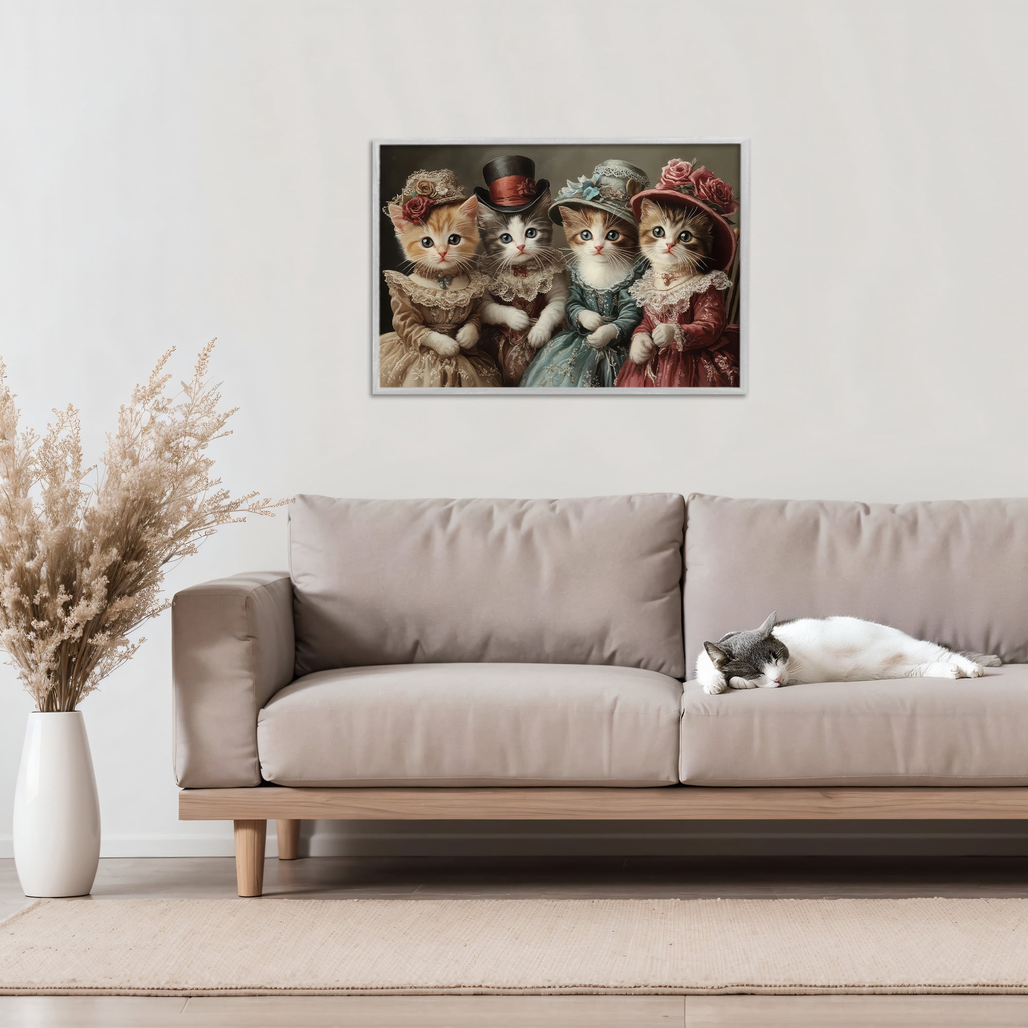 Stupell Industries Vintage Dress Kittens Gray Framed Giclee Art, design by The Wands Want