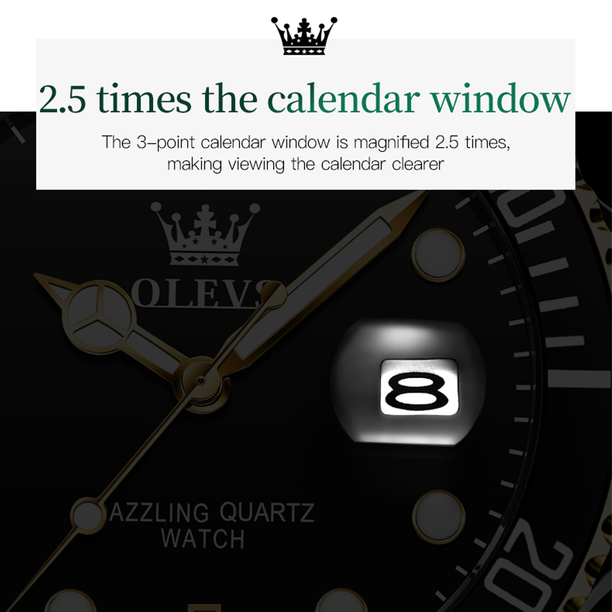 OLEVS Watches for Men Luxury Classic Dress Analog Quartz Fashion Two Tone Gold Plated Stainless Steel Date Waterproof Luminous Mens Wrist Watches Reloj Para Hombre Green/Black/Blue