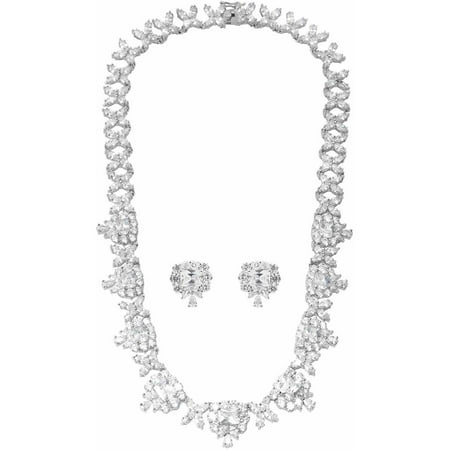 Brinley Co. Women's CZ Silver-Tone Necklace and Earrings Set, 16