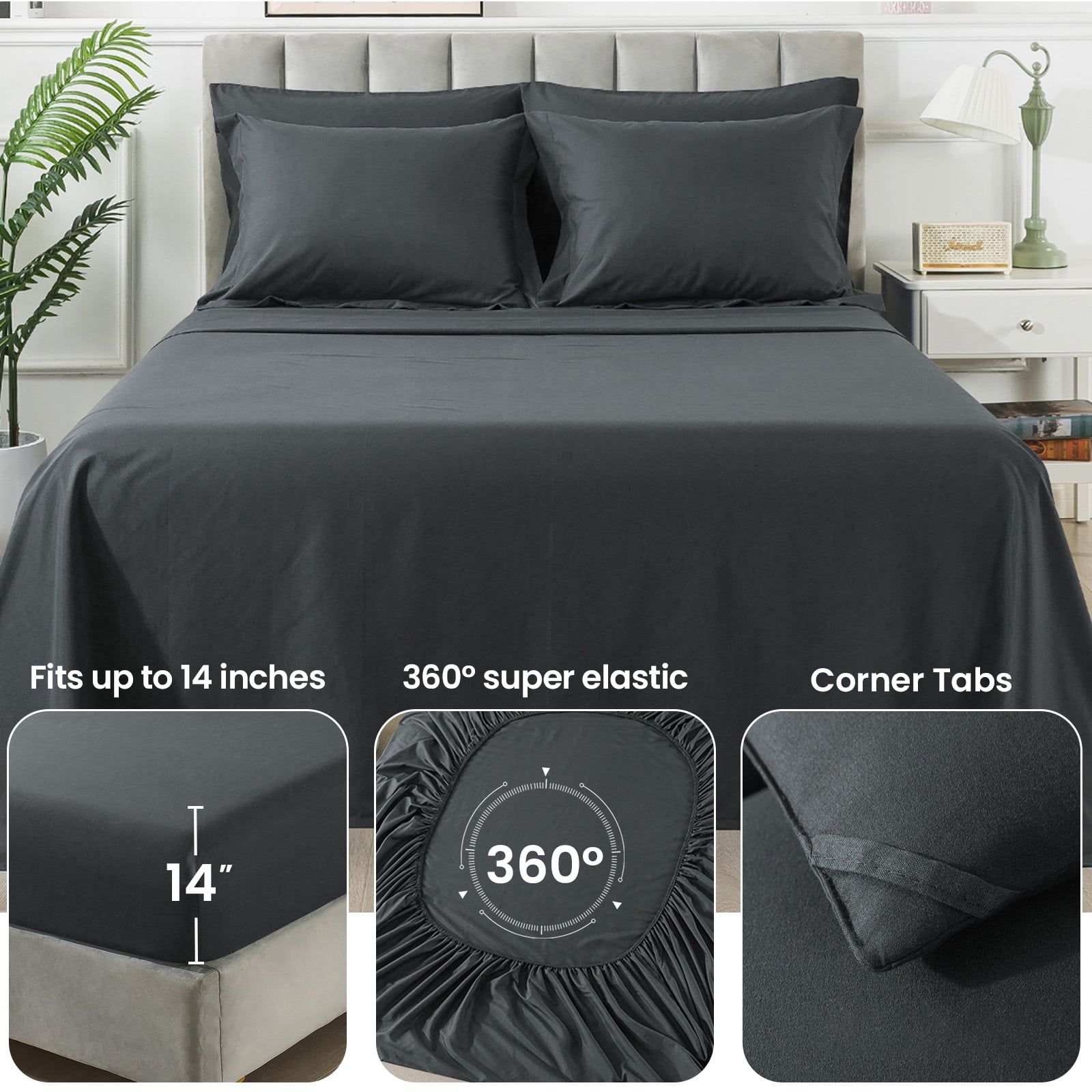 Wishead Queen Bed in a Bag Comforter Set with 7 Pieces - Dark Gray All Season Bedding Sets with Comforter, Pillow Shams, Flat Sheet, Fitted Sheet and Pillowcases