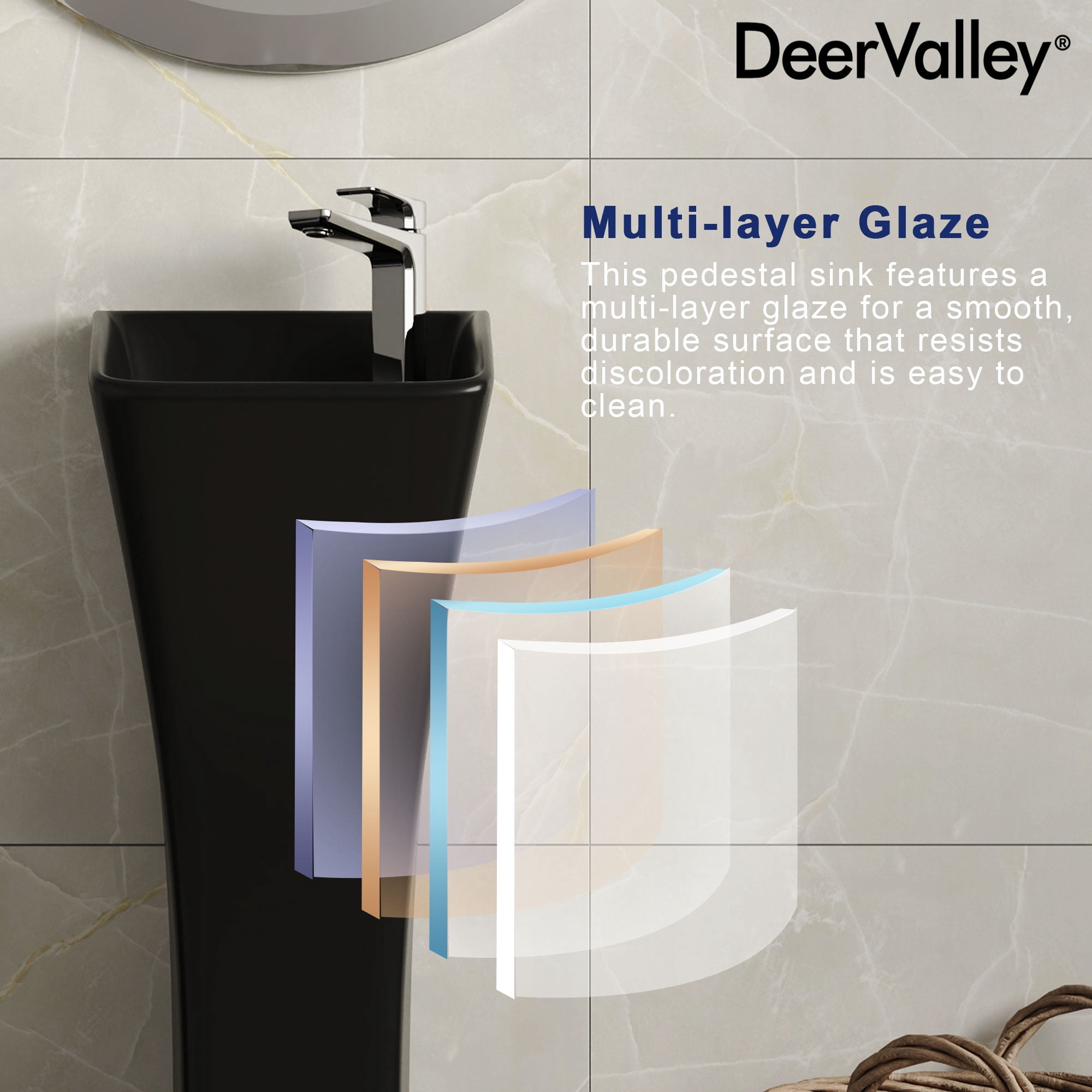 35 in. Tall Ceramic Rectangular Pedestal Bathroom Sink in Black with Single Faucet Hole and Overflow  DV-1P529B
