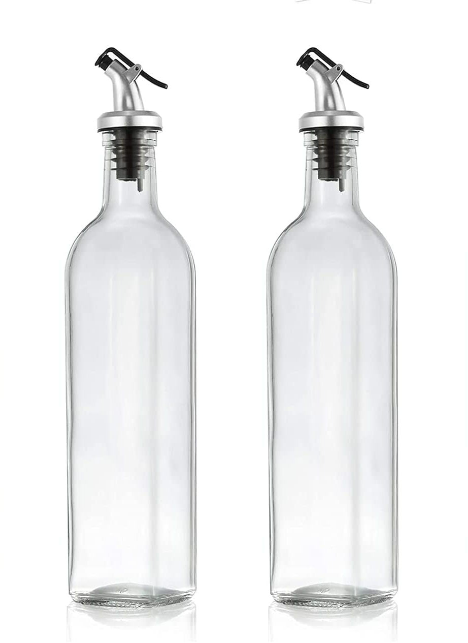 11OZ Olive Oil Dispenser Bottle2Pack Glass Stainless Steel Oil Vinegar Dispenser