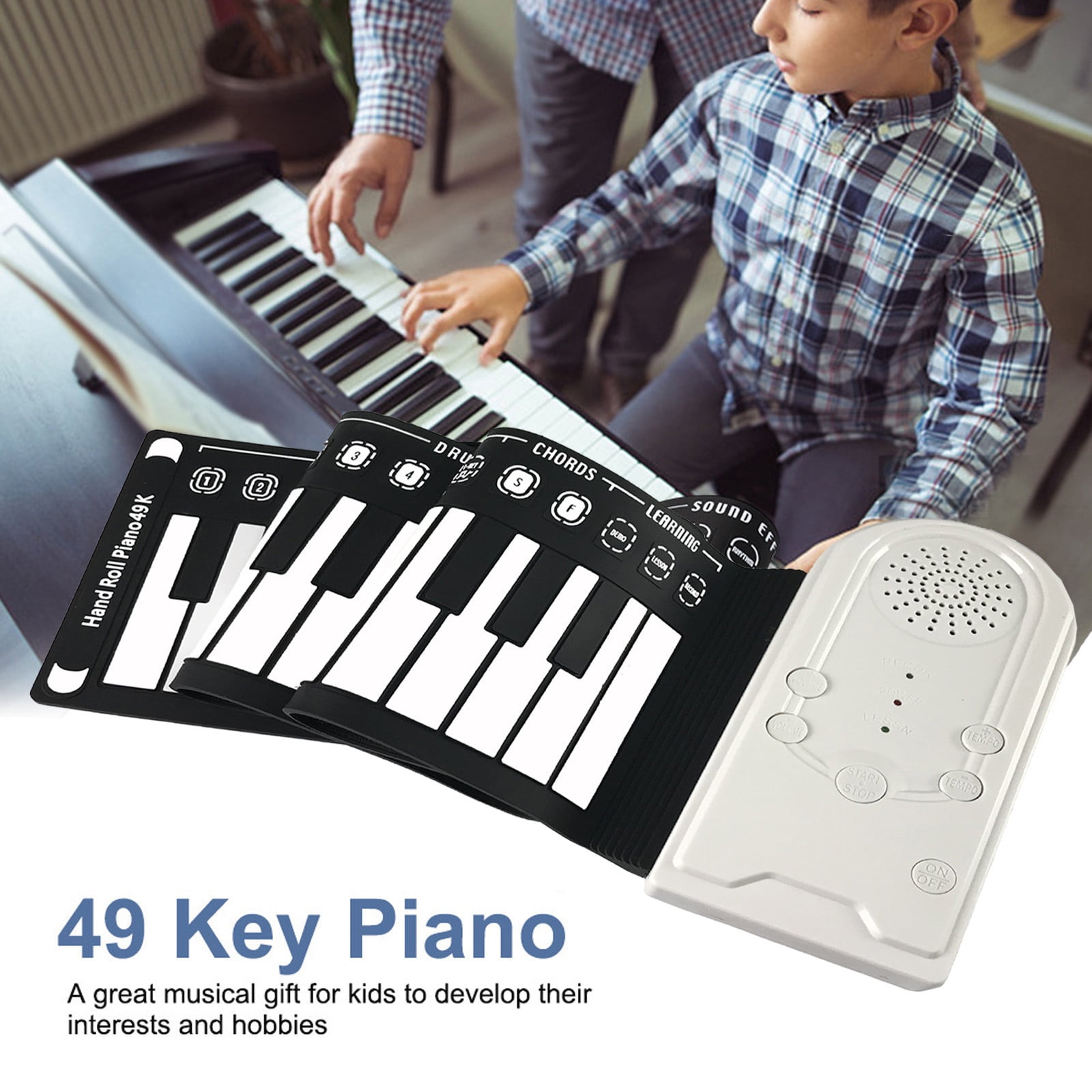 Roll Up Electronic Piano Keyboard 49 Keys Portable Foldable Music Keyboard with 16 Tones 10 Rhythms for Beginners Travel Practice