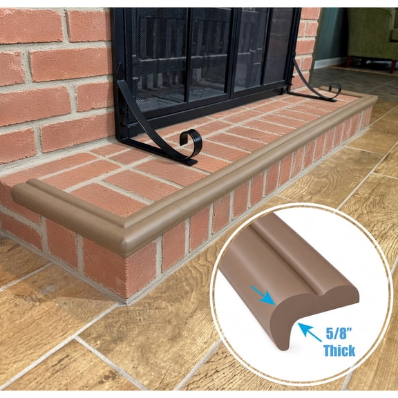 KidKusion Hearth Cushion Brown, Made in USA Babyproof Edge and Corner Guard, Child Safety Foam Rubber Fireplace Padding