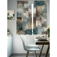 thumbnail image 4 of Sheer Curtains 72 Inches Long, Modern Ombre Abstract Art Light Filtering Window Curtains for Living Room/Bedroom, Blue Brown Geometric Rod Pocket Voile Sheer Curtain Drapes, 52"W x 72"L, 2 Panels, 4 of 9