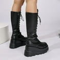 thumbnail image 6 of Black Womens Knee-High Boots With Round Toe And Side Zipper For Casual Wear And Thick Sole Comfort, 6 of 7