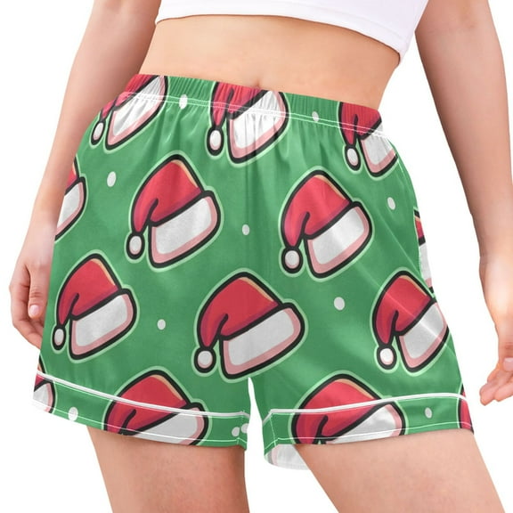 joogoo Women's Pajama Lounge Shorts Christmas Hat Bottoms Sleep Short M