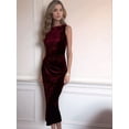 thumbnail image 5 of Female Sleeveless Velvet Cocktail Dresses Cowl Neck Party Midi Wedding Guest Dress Ruched Back Slit Bodycon Dress Red S, 5 of 8