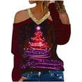 thumbnail image 3 of Sudaderas Navideñas Para Mujer, Cuello en V, Informal, Estampado Floral, Camisetas de Manga Larga, Blusa, Túnicas Sueltas, Tops Odeerbi ODB203292, 3 of 7