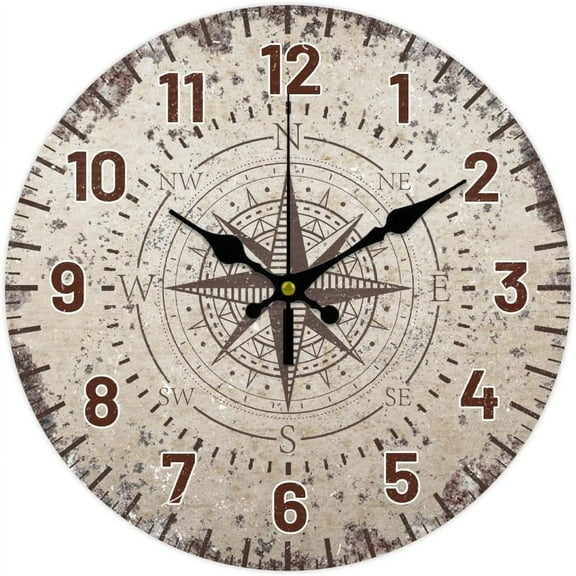 12inch Vintage Nautical Compass Wall Clock Silent Wall Clocks Round Digital Clocks Battery Operated Clock