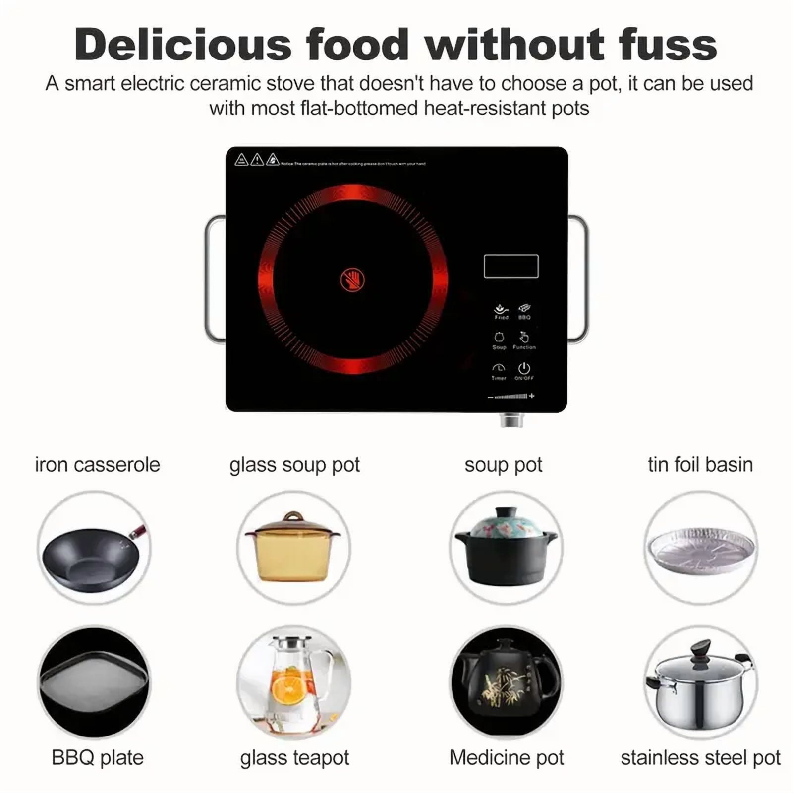 Zjyufy 3500W Electric Ceramic Stove, Infrared Burner Induction Cooker, Portable Hot Plate, Home Cooktop Cooking Furnace with All Cookware, Black