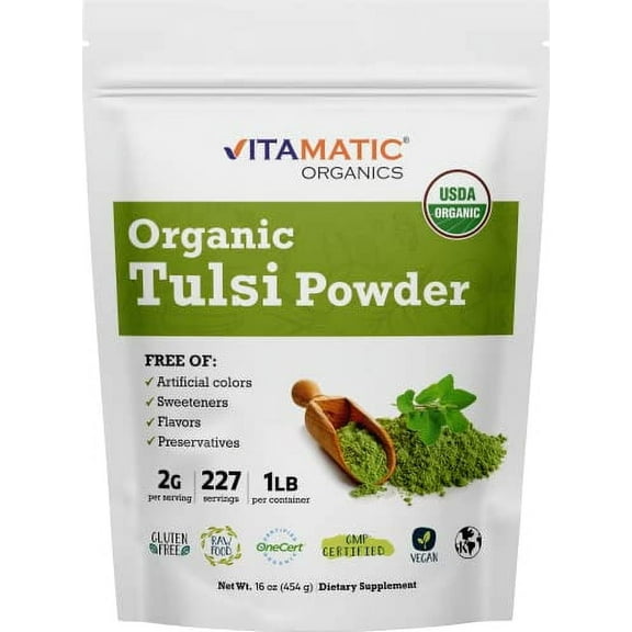 Vitamatic Certified USDA Organic Tulsi (Holy Basil) Powder 1 Pound (16 Ounce)