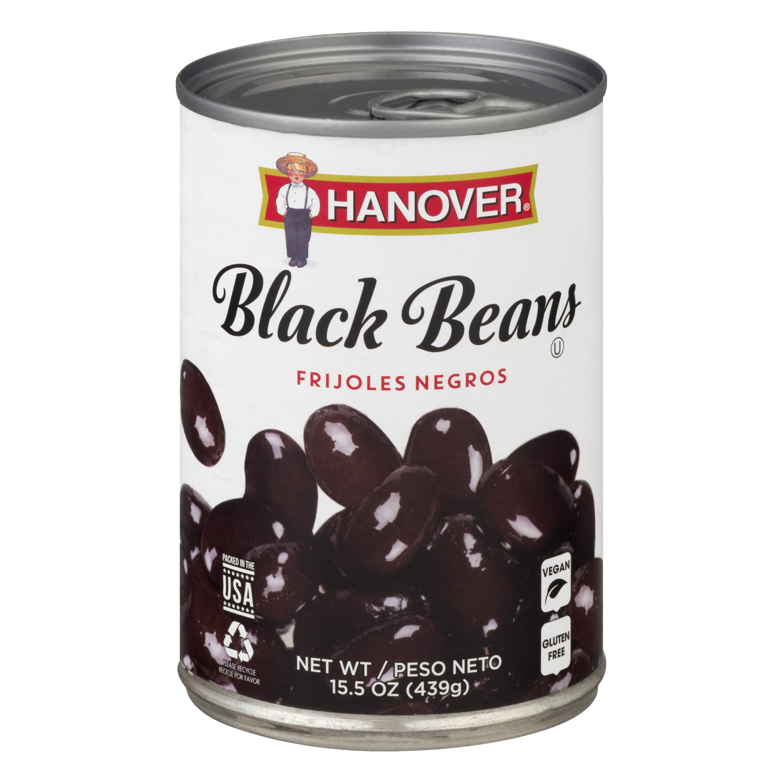 Hanover Black Beans 15.5 oz Can Premium Plump Shiny Beans for