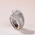 thumbnail image 4 of Oryn Jewelry 1.9 Ct Radiant Moissanite Ring - 14K White Gold Plated Halo Style - Triple Band Engagement Ring for Women, 4 of 5