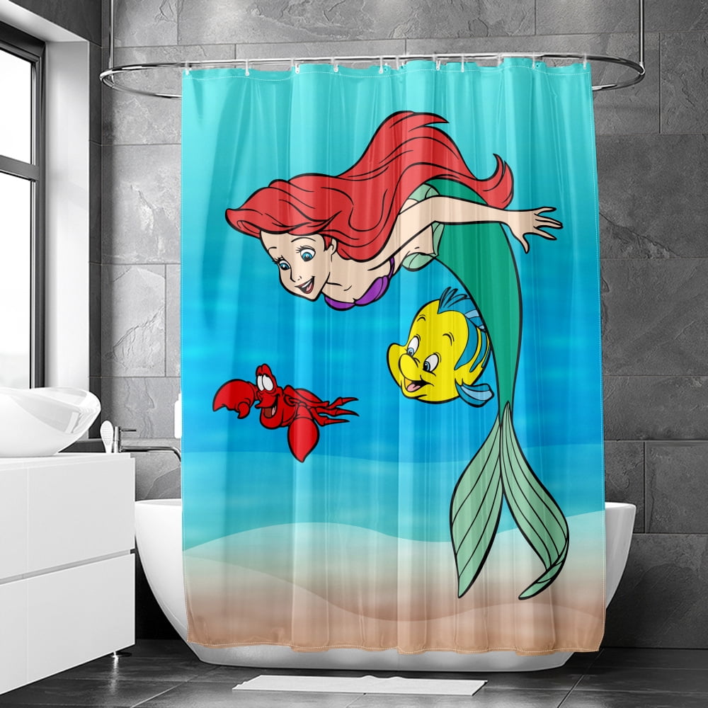Disney The Little Mermaid Palm Leaf Shower Curtain, Easy Care Fabric