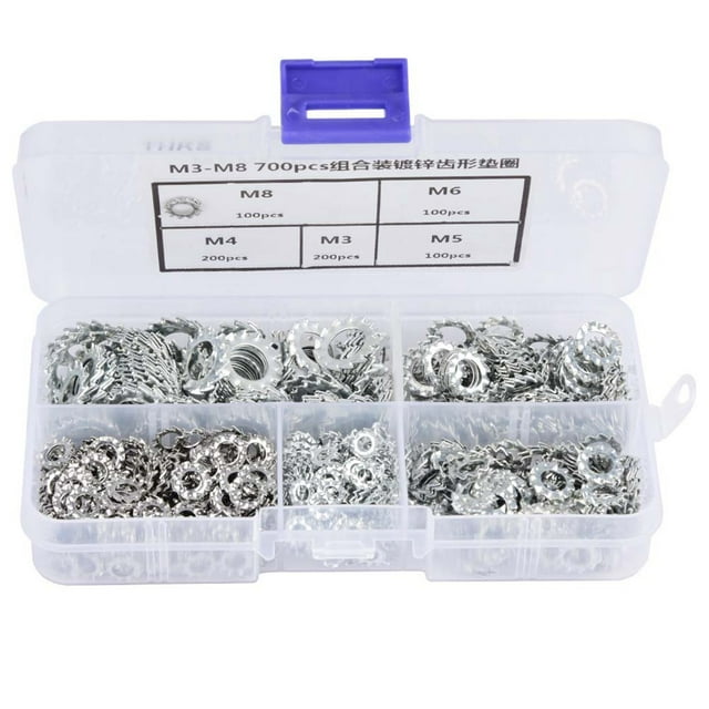 Arandelas dentadas NIMOA-700pcs M3-M8 Combinación de arandelas dentadas galvanizadas Set Herramientas de fijación