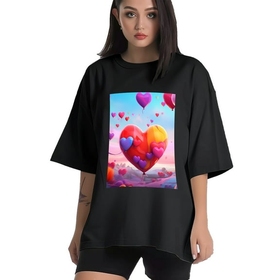 Plus Size Shirt for Women Black Tops for Women Short Sleeves Shirt for Women Valentine's Day (19) T Shirt Crewneck Shirt for Women XS