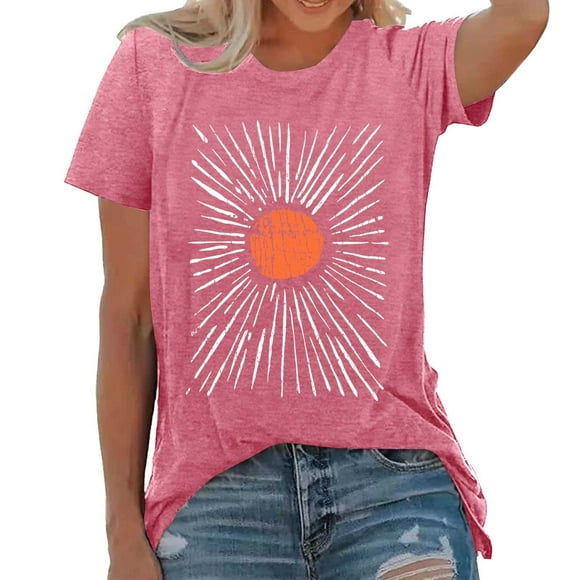 YDLCAFD Women Shirts Summer Womens Fashion Casual Crew Neck Prints T Shirts Summer Short Sleeve Casual Loose T Shirts Top Nike Shirts for Women Button Covers for Women Shirts