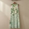 thumbnail image 5 of Xoenoiee Green Magnolia Flower Leaf Print Women's Casual Cotton Linen Maxi Dress, Summer Sleeveless Crewneck Long Sundress with Pockets, Lightweight Boho Beach Outfits Plus Size, M, 5 of 7