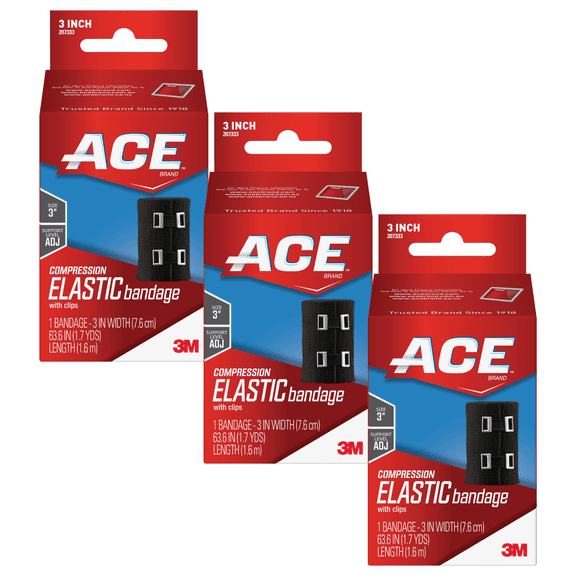 ACE Elastic Bandage with Clips: 3 in. width (Black) [3-pack] 207333