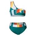 thumbnail image 1 of WREESH Women Split Swimsuit Show Waistflat Printing One Shoulder Bikini, 1 of 6