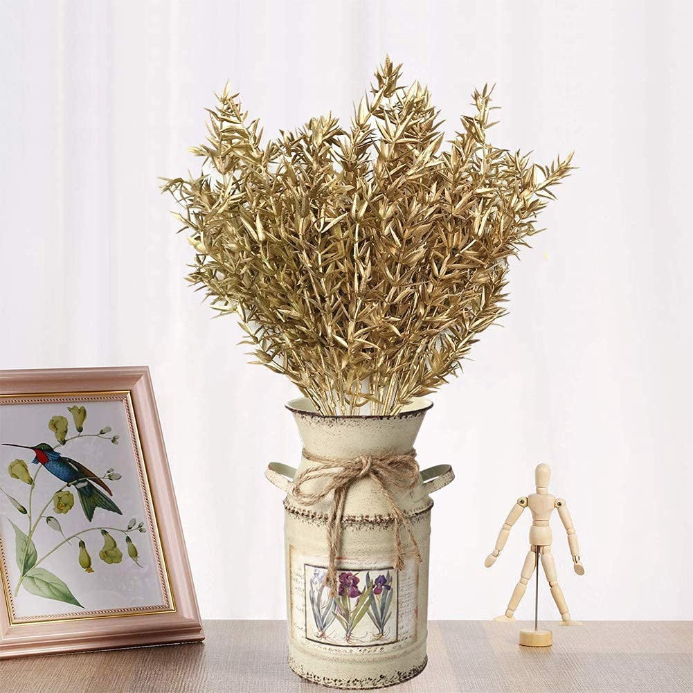 Morttic Artificial Golden Baby Breath Flowers, Plastic Fake Gypsophila Flower for Indoor Outdoor Christmas Wedding Home Party Table Arrangement Decoration DIY Planter Filler Gold Leaves Decor - 6 Pack