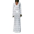 thumbnail image 5 of Women´s Long Fitted Dress Long Sleeve V Neck Evening Dress Lace Floral Party Dress, 5 of 9