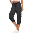 thumbnail image 4 of Lyrcatrment Cargo Capris for Women with Pockets Summer Stretchy High Rise Regular Fitted Elastic Cuff Lightweight Jogger Hiking Capri Pants Cropped Trousers, 4 of 9